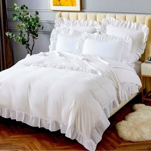 DAUAOTO Queen Duvet Cover Set Cotton, White Bedding